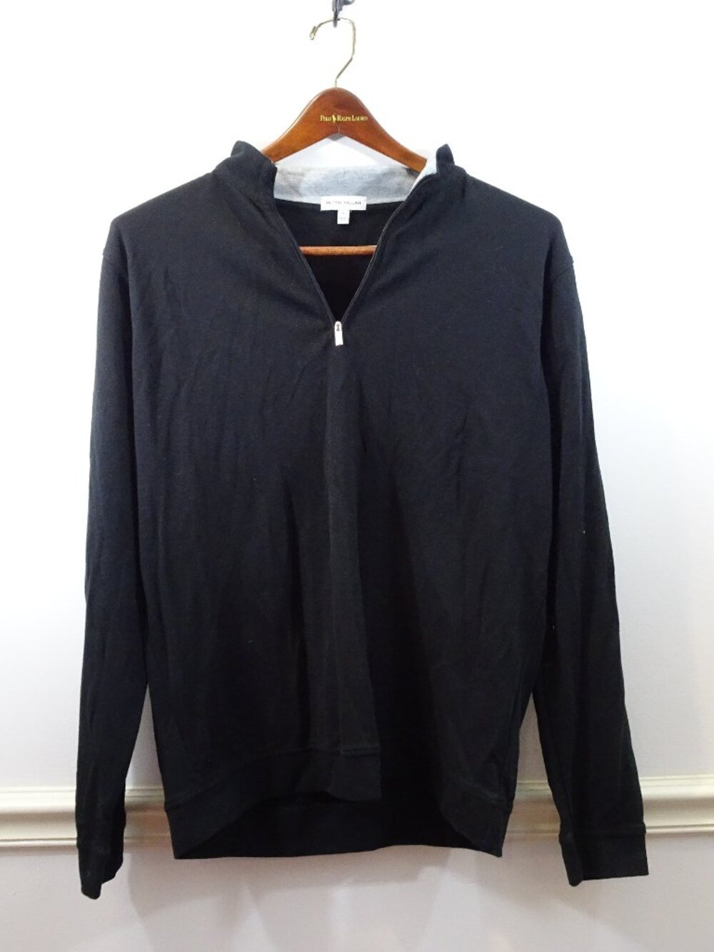 Peter Millar 1/4 Zip Black Sweater Size L Organic Cotton Blend Golf Leisure